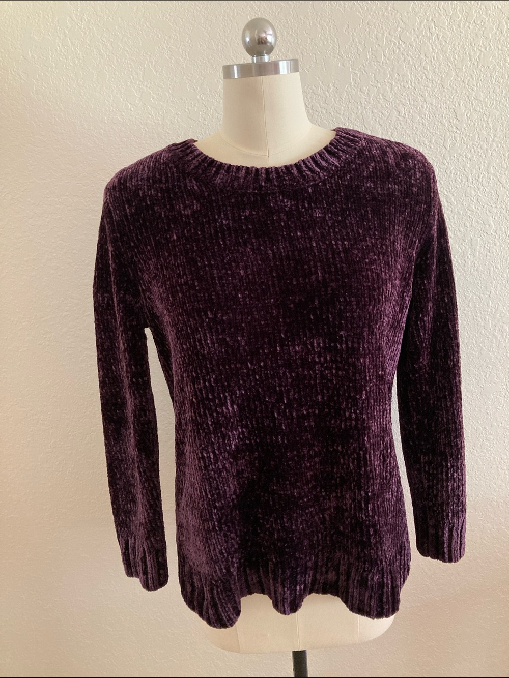 Orvis Chenille Crewneck Sweater in Deep Plum